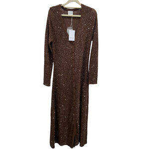 NWT Misa Los Angeles Womens Rafael Cardigan Dress Knit Shimmer Chocolate Size L